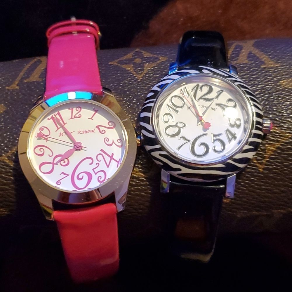 2 Betsey Johnson Women's Watches Black Zebra & Pink Patent Leather